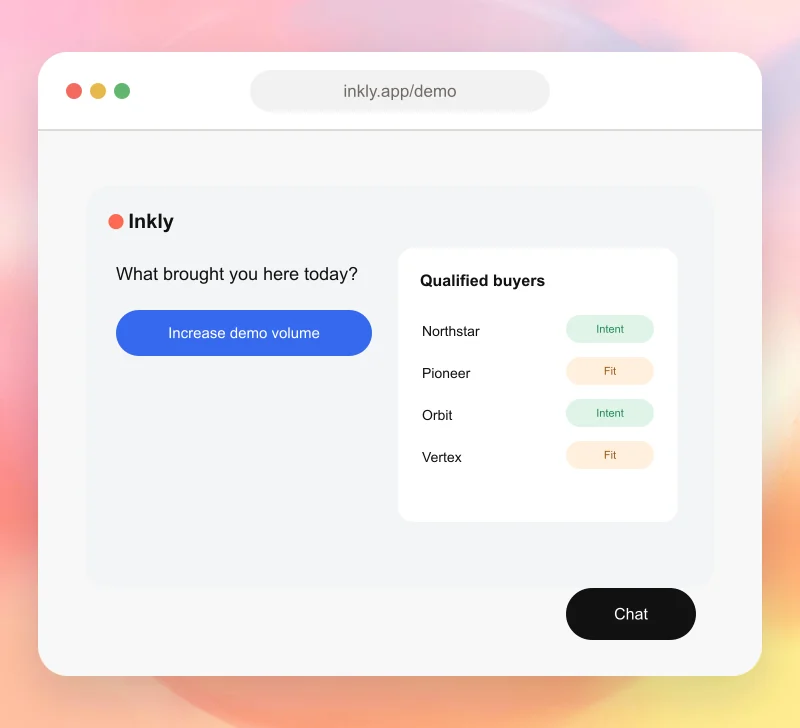 A conversational product demo opened from a site launcher
